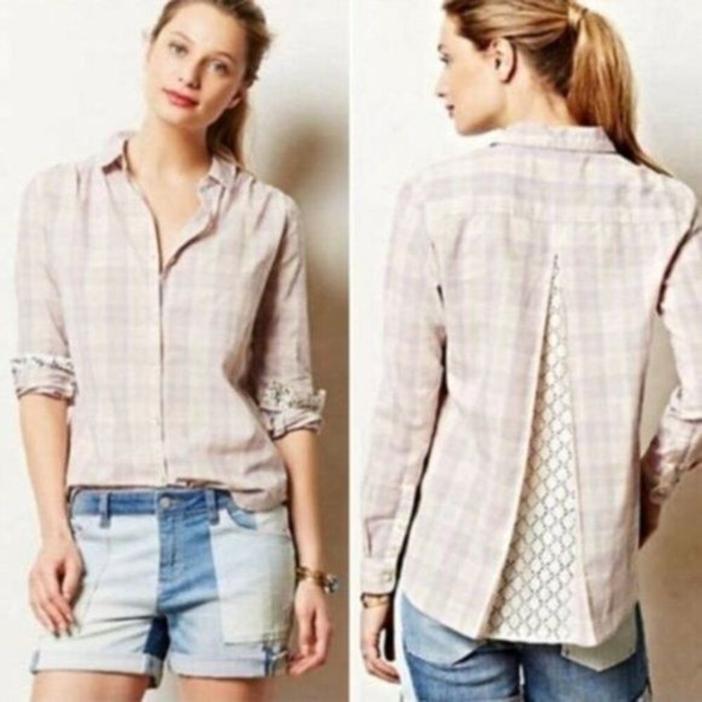 Anthropologie Light Pink Plaid Button-Down Shirt